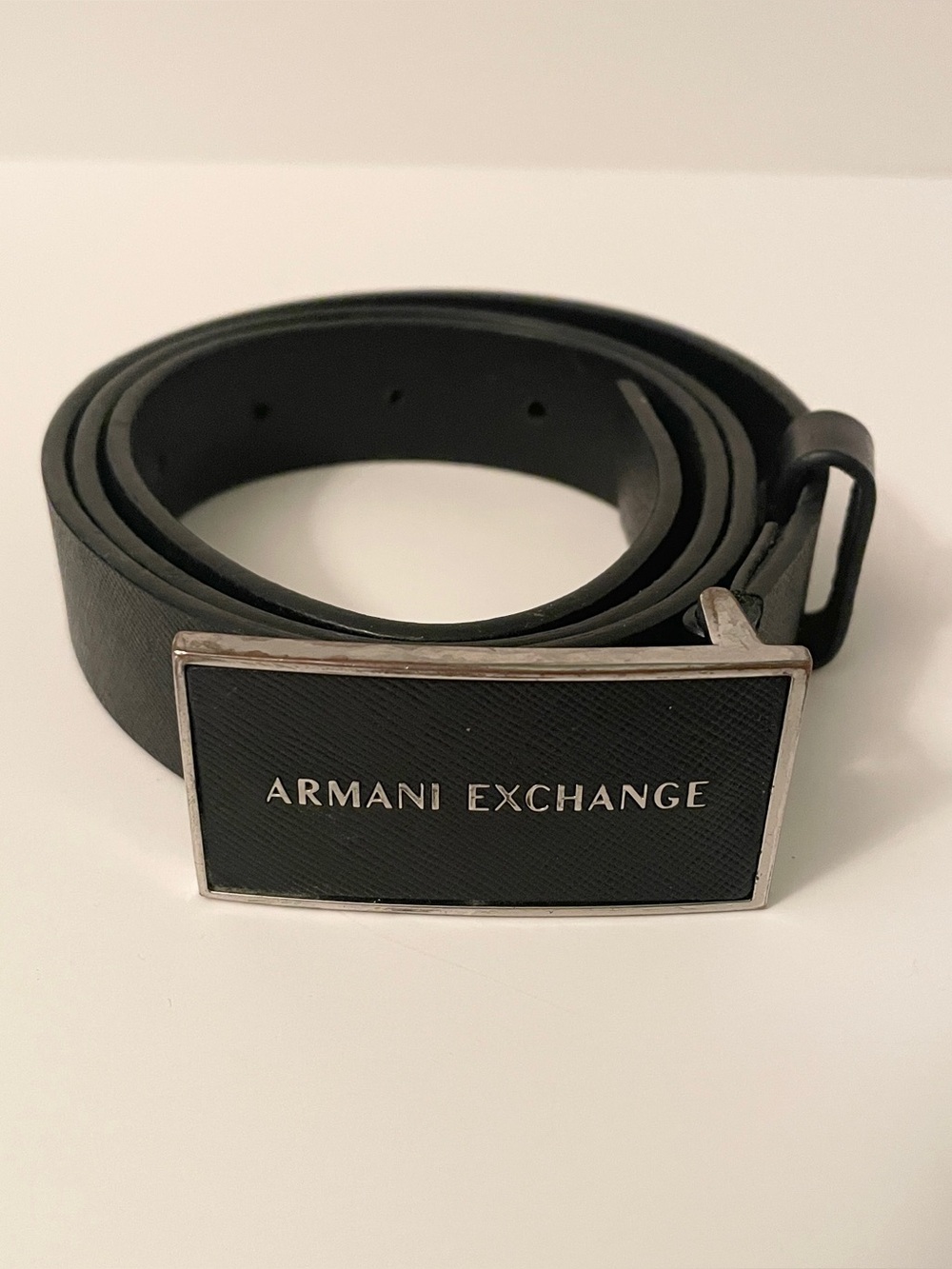 Armani Exchange Black Saffiano Leather Belt Size 38